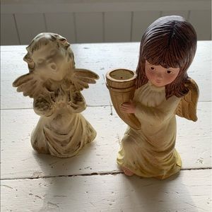 SOLD! Two Vintage Ceramic Pottery Female Angel Figurines